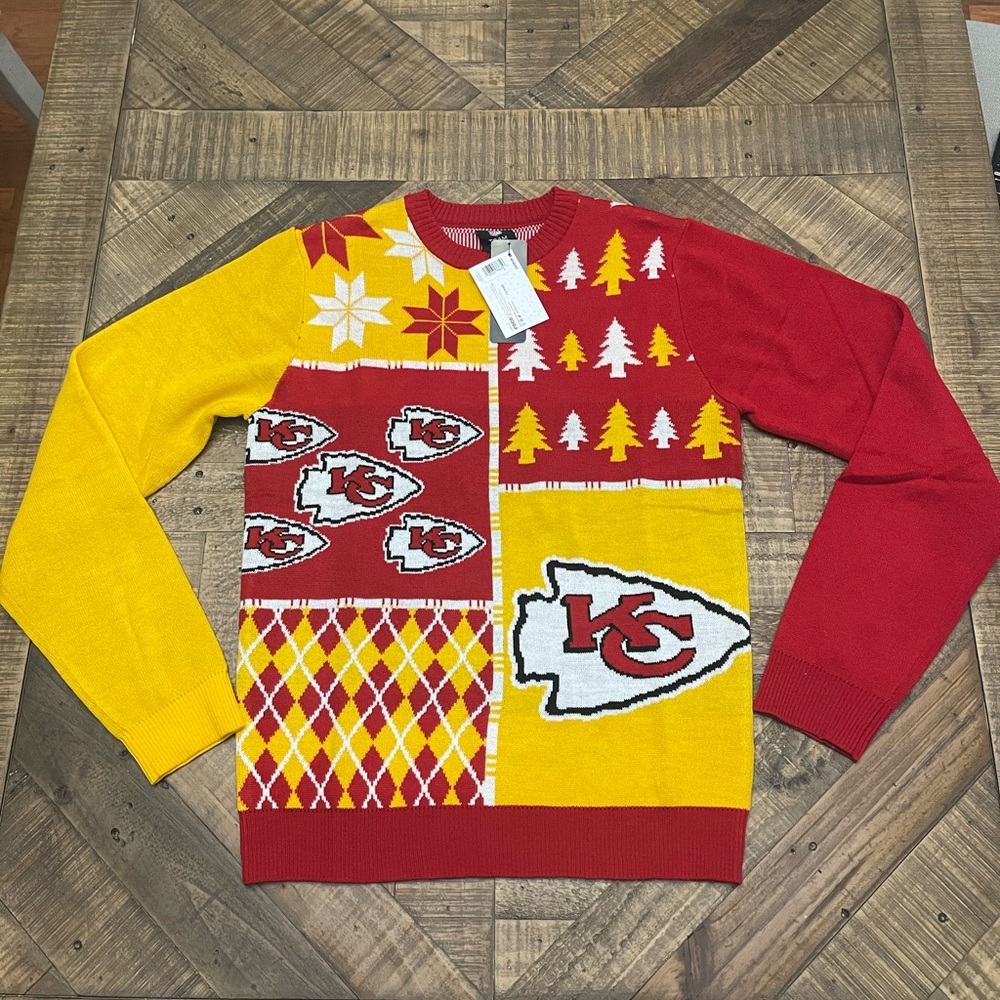 NFL Kansas City Chiefs Red and Yellow Crewneck Christmas Sweater